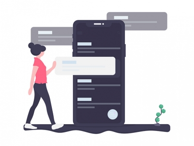 Graphic with person and cellphones