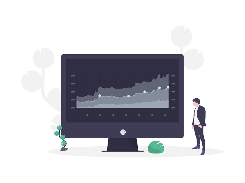 Graphic with person and monitor