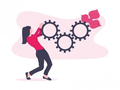 Graphic with person and cogwheels