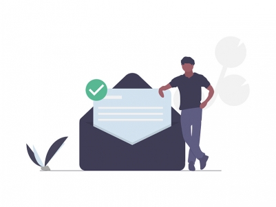 Graphic with person and letter