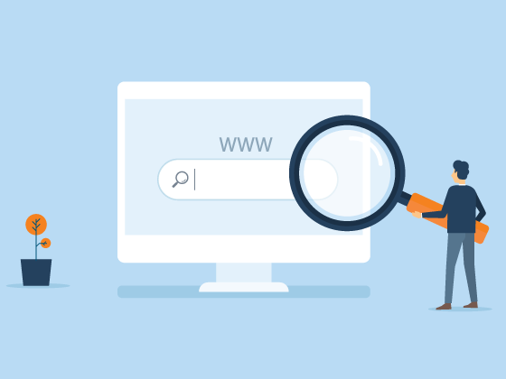 Graphic with person looking at internet browser