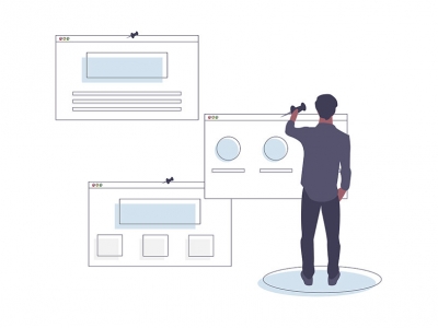 Graphic of person in front of boards