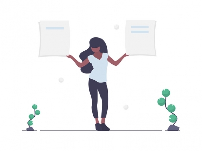 Graphic with person and papers