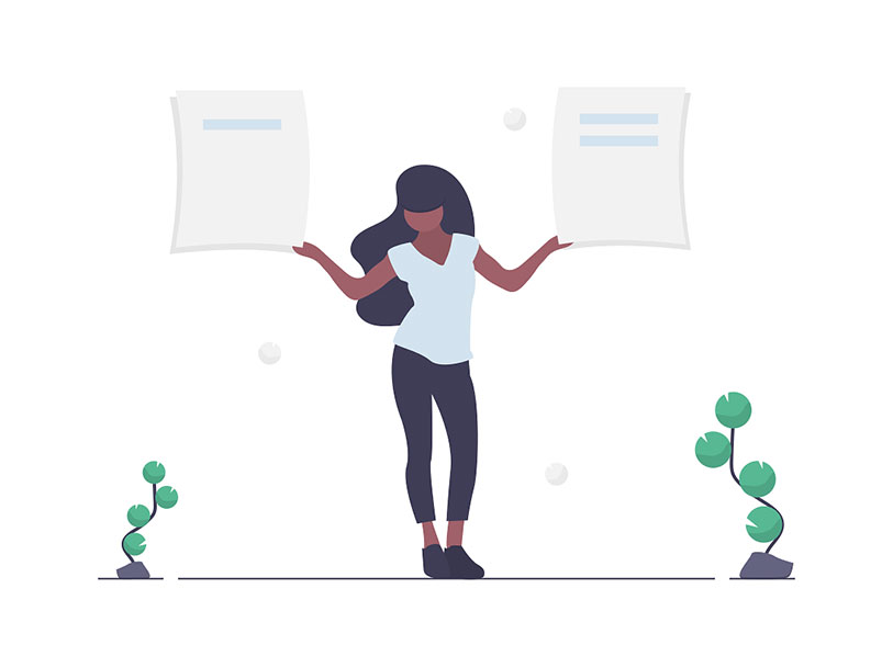 Graphic with person and papers